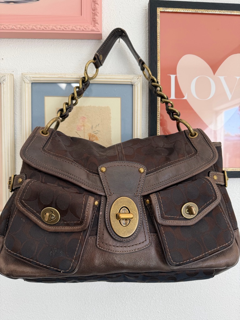Rare Coach Legacy Leigh 11141 Chocolate Canvas With Brass Hardware.
